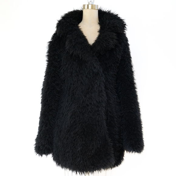 Black oversized fur jacket Clearance